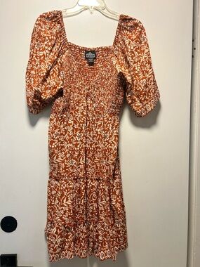 Angie Rust and White Floral Smocked Midi Dress